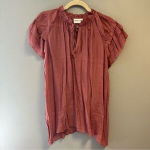 First Love Blouse Ruffle Neck & Cap Sleeve Pink Tie Keyhole Top 3X NWOT